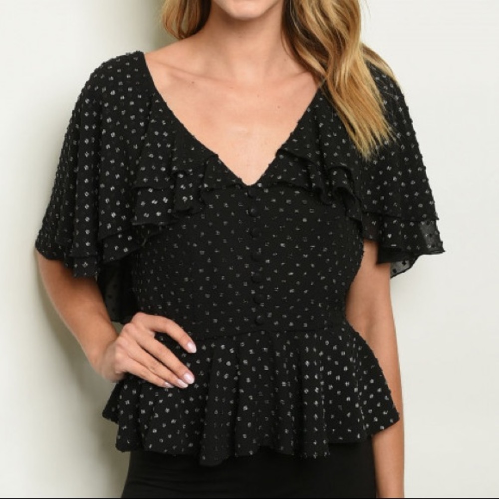 💕 Black V Neck Multi-layered Top
